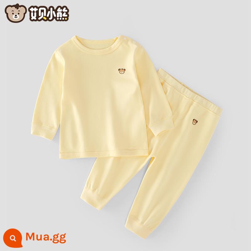 Quần áo mùa thu cho bé sơ sinh đứng tất cả cotton nguyên chất loại A mỏng mùa xuân và mùa thu quần vệ sinh trẻ em không xương một mảnh quần lót - Áo trễ vai + quần chỉnh eo (bộ đồ màu vàng)