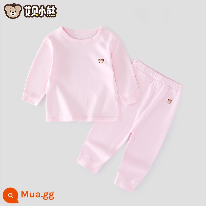 Quần áo mùa thu cho bé sơ sinh đứng tất cả cotton nguyên chất loại A mỏng mùa xuân và mùa thu quần vệ sinh trẻ em không xương một mảnh quần lót - Áo trễ vai + quần chỉnh eo (bộ vest màu hồng)