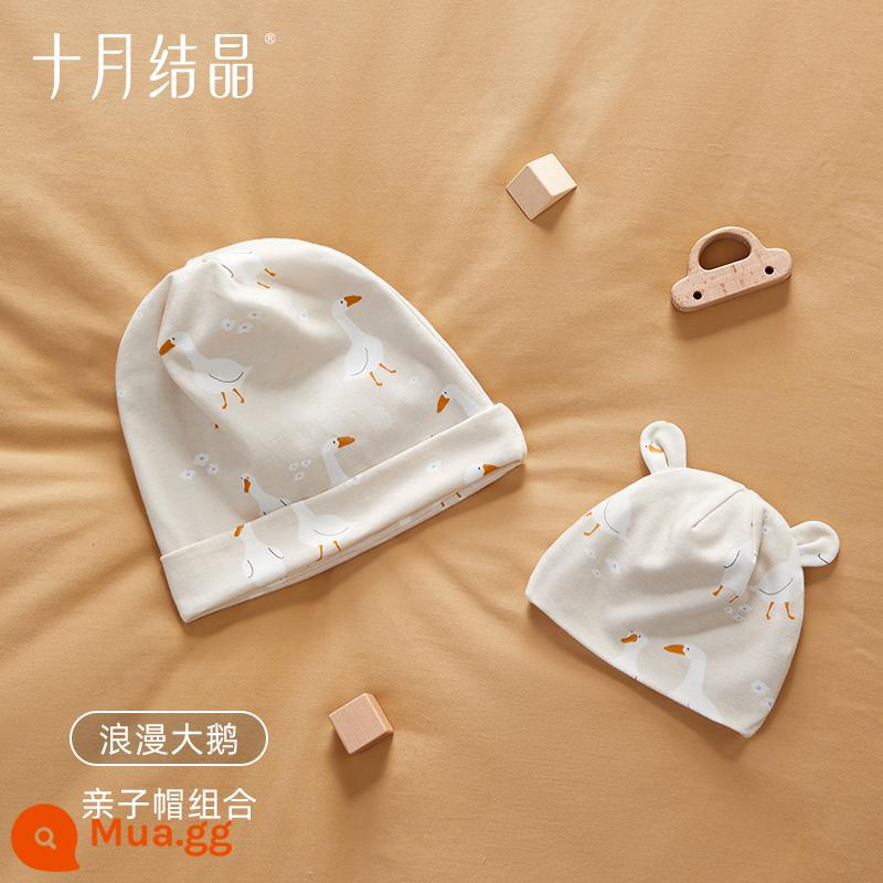 Tháng 10 pha lê giam mũ băng đầu sau sinh mô hình mùa xuân và mùa thu bà bầu mùa hè cotton nguyên chất ấm áp chống gió bà bầu mũ giam cầm - Phong cách cha mẹ và con cái (ngỗng lãng mạn) [mũ giam giữ + mũ em bé]