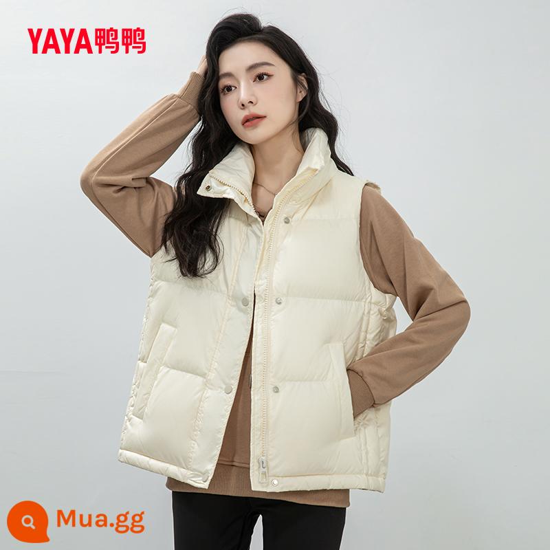 Yaya Nhẹ Xuống Áo Vest Nữ Mùa Đông 2023 Mới Ngắn Cổ Áo Đứng Phong Cách Hàn Quốc Thường Ấm Áo Vest C - Màu trắng sữa 1