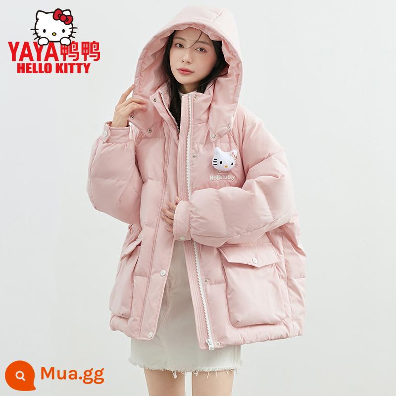 YaYa [Người mẫu đồng thương hiệu Hello Kitty] Áo khoác có mũ trùm đầu ngắn mùa đông của Zhao Lusi D - Hồng 1