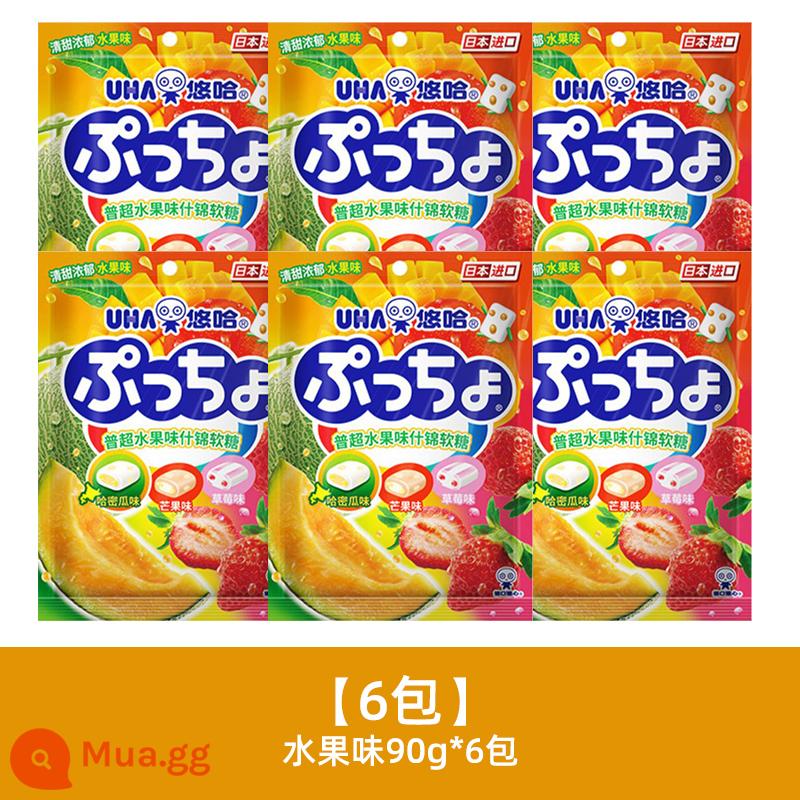 Kẹo Yuha Taste Kẹo Nhập Khẩu Nhật Bản UHA Puchao Fruit Jelly Candy Sandwich Juice Jelly Candy Kẹo ăn vặt ngày Tết - [6 gói]Hương trái cây 90g*6 gói