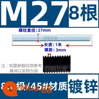 Thanh vít cường độ cao 8,8/10,9/12,9 thanh ren đầy đủ lớp ren vít đầy ren M6M8M10-M64 - M27 * 1 mét mạ kẽm (8 miếng) được mua theo gói, loại 8,8 tiết kiệm chi phí hơn