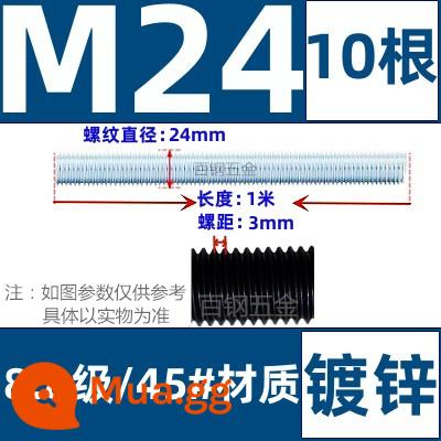 Thanh vít cường độ cao 8,8/10,9/12,9 thanh ren đầy đủ lớp ren vít đầy ren M6M8M10-M64 - Mạ kẽm M24 * 1 mét (10 miếng) được mua theo gói, loại 8,8 tiết kiệm chi phí hơn