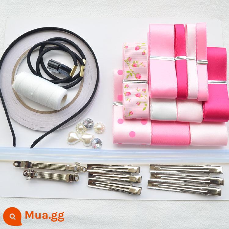 Người mới tự làm phụ kiện tóc nguyên liệu gói handmade ruy băng bộ tự chế nơ kẹp tóc kẹp tóc tóc vòng trang sức trọn gói - 1 gói dùng thử màu hồng