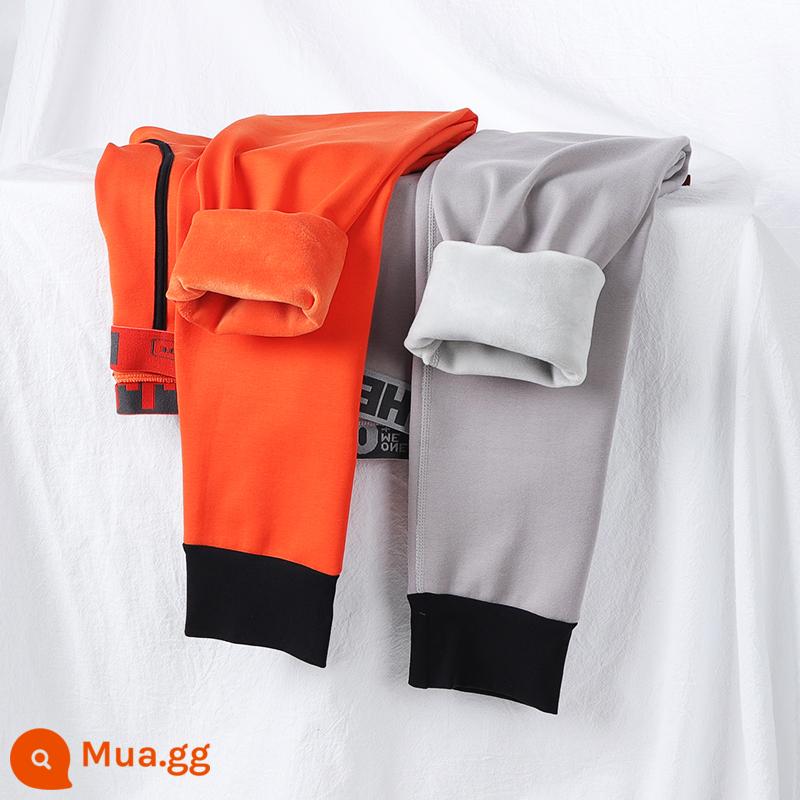 Quần vệ sinh nam Nanjiren Quần cotton nam Mùa đông sang trọng Quần dày ấm Thanh niên Quần vệ sinh đáy bông nguyên chất Quần len - Mẫu D58 plus nhung_cam + xám nhạt