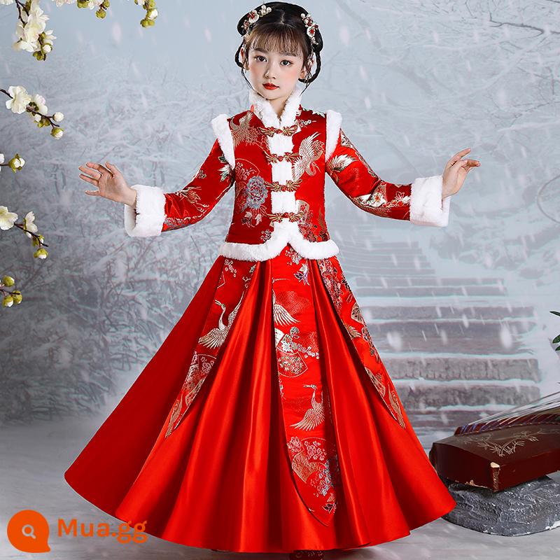 Đầm Hanfu Nữ Năm Mới 2022 Màu Đỏ Thu Đông Bộ Đồ Trẻ Em Váy Công Chúa Plus Nhung Năm Mới - ST-616 cộng với nhung và dày