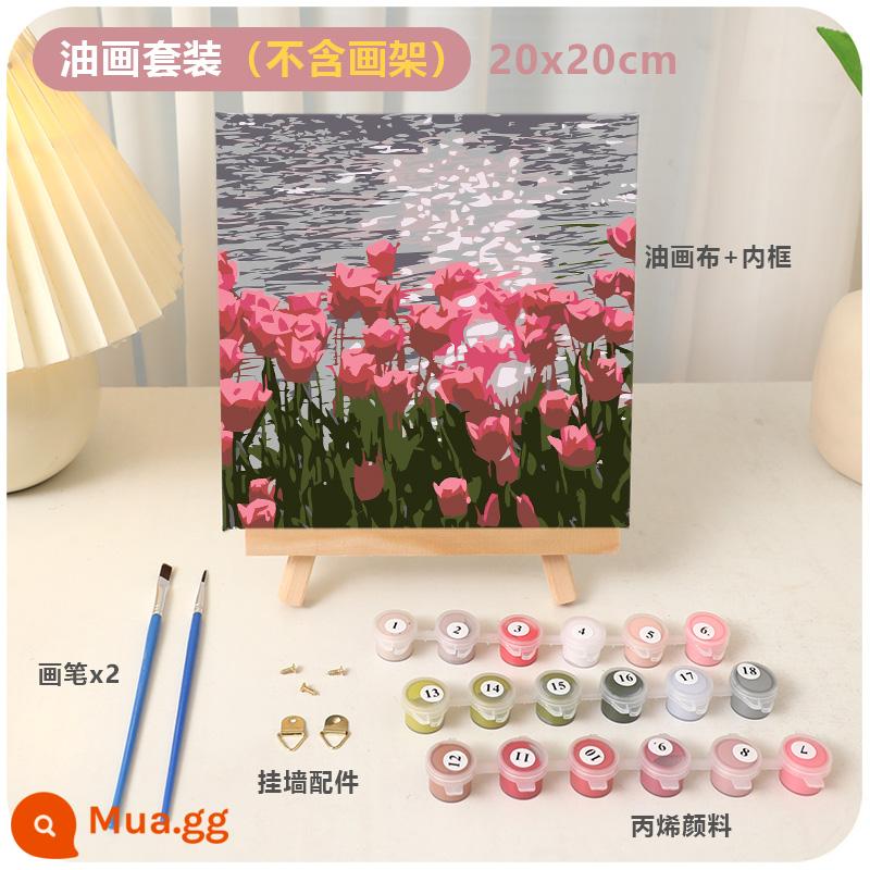 Làm thủ công tự làm sơn dầu kỹ thuật số tulip sơn acrylic điền màu sơn dầu kết cấu sơn món quà sinh nhật năm mới - Biển hoa lấp lánh (20X20cm)