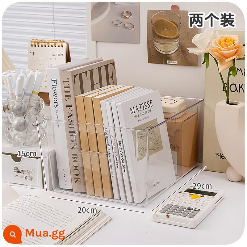 Bàn làm việc trong suốt hộp lưu trữ acrylic giá sách máy tính để bàn kệ sách văn phòng trạm hoàn thiện giỏ hộp giá - Bộ 2 xách tay cỡ trung trong suốt