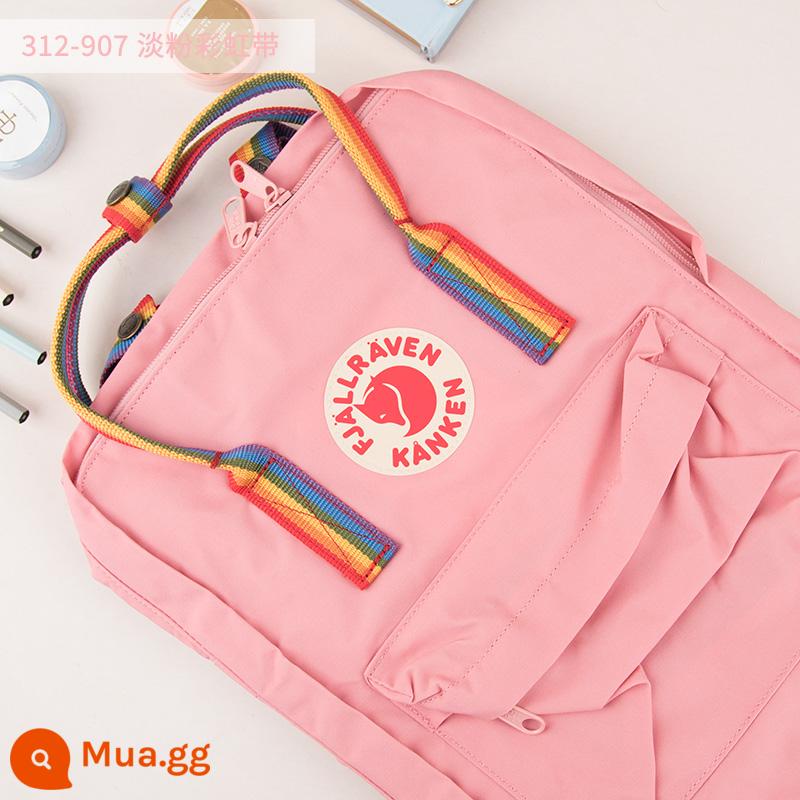 Ba lô kanken chính hãng cáo bắc cực / fjallraven Thụy Điển ba lô đi học cổ điển mini nam nữ - Ruy băng cầu vồng màu hồng nhạt 312-907