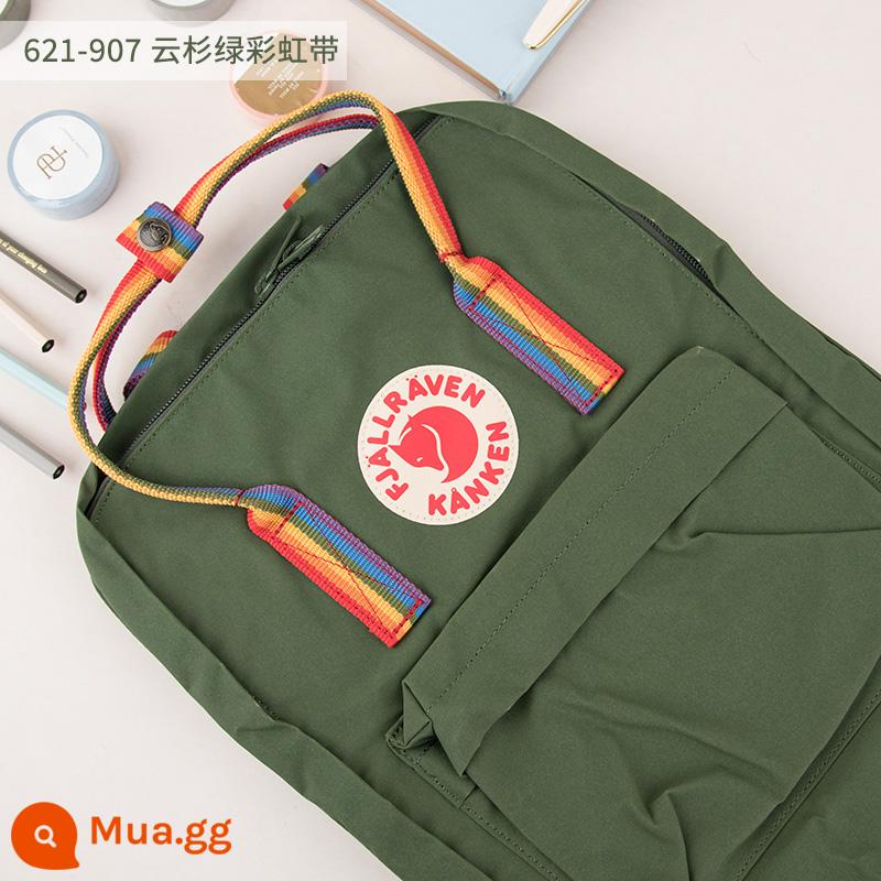 Ba lô kanken chính hãng cáo bắc cực / fjallraven Thụy Điển ba lô đi học cổ điển mini nam nữ - Ruy băng cầu vồng xanh vân sam 621-907