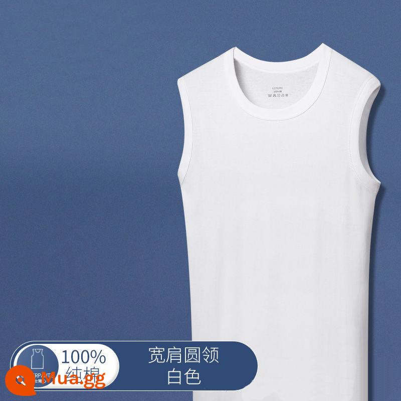 Áo vest nam cổ chữ V cotton nguyên chất vai rộng mà không bị biến dạng mặc bên trong đáy áo vest cotton T-shirt đồ ngủ không tay vest áo - [Vai rộng cổ tròn] Trắng 1 chiếc