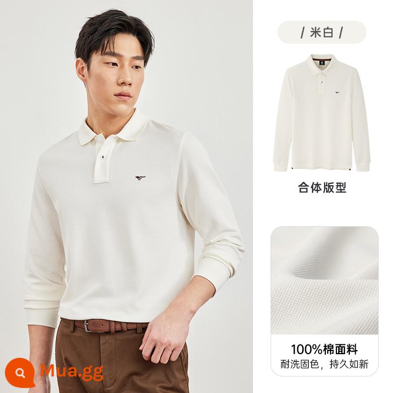 Bảy con sói cuộc sống sói dài tay Áo sơ mi nam mùa xuân và mùa thu cotton nguyên chất thoáng khí công việc bình thường nhiều màu T-shirt nam - 801 (màu trắng nhạt)