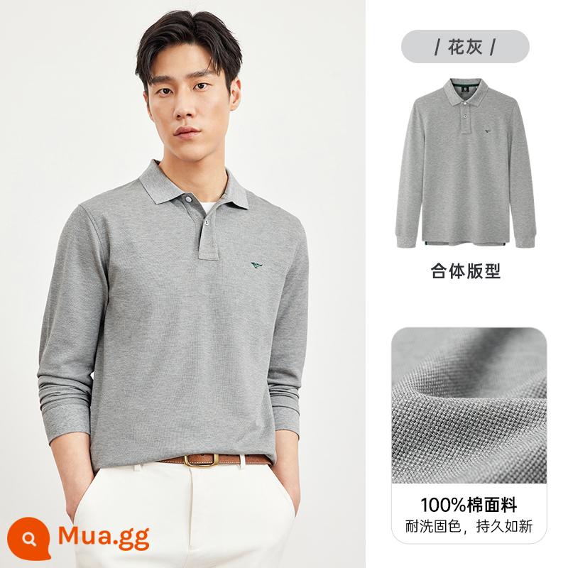 Bảy con sói cuộc sống sói dài tay Áo sơ mi nam mùa xuân và mùa thu cotton nguyên chất thoáng khí công việc bình thường nhiều màu T-shirt nam - 004(tro hoa)