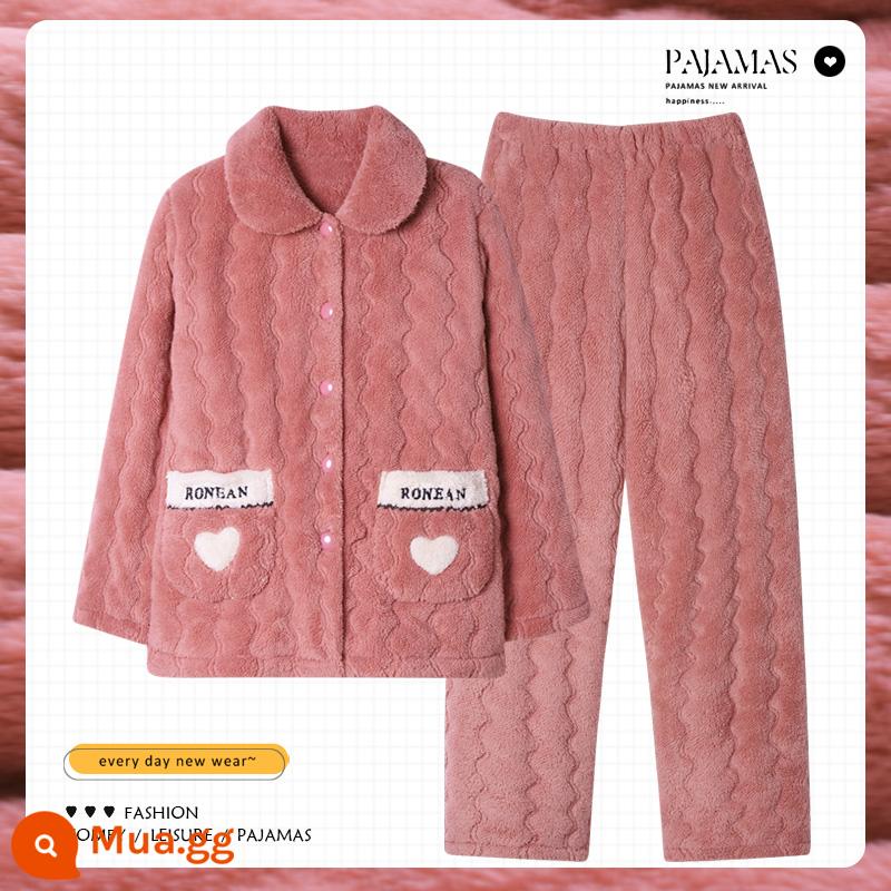 Nam Cực Người Mùa Đông Dày Nhung San Hô Shop Bộ Đồ Ngủ Cotton Nữ Size Lớn Mùa Đông Plus Nhung Mẹ Ở Nhà Quần Áo Cho Nữ - H-10002