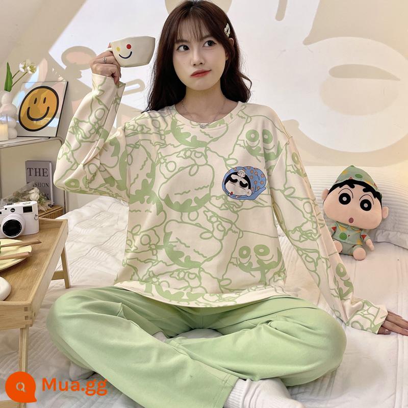 Quần dài dài tay Bộ đồ ngủ cho nữ xuân thu cotton nguyên chất phong cách người nổi tiếng trên mạng mùa thu đông phong cách nữ tính dễ thương quần áo ở nhà 2023 phong cách mới - H-55006