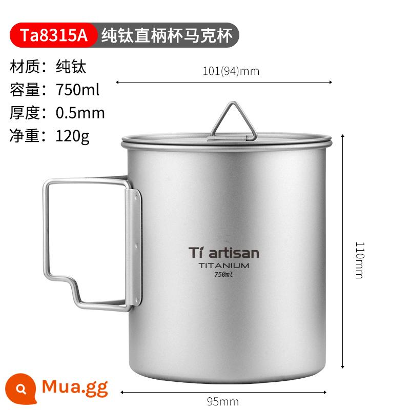 Titan Nghệ Nhân Ngoài Trời Nguyên Chất Titanium Cốc Kim Loại Trà Cắm Trại Titanium Cốc Cà Phê 1 Lớp Tay Cầm Gấp Di Động cốc Nước - 750ML (bao gồm cả nắp)