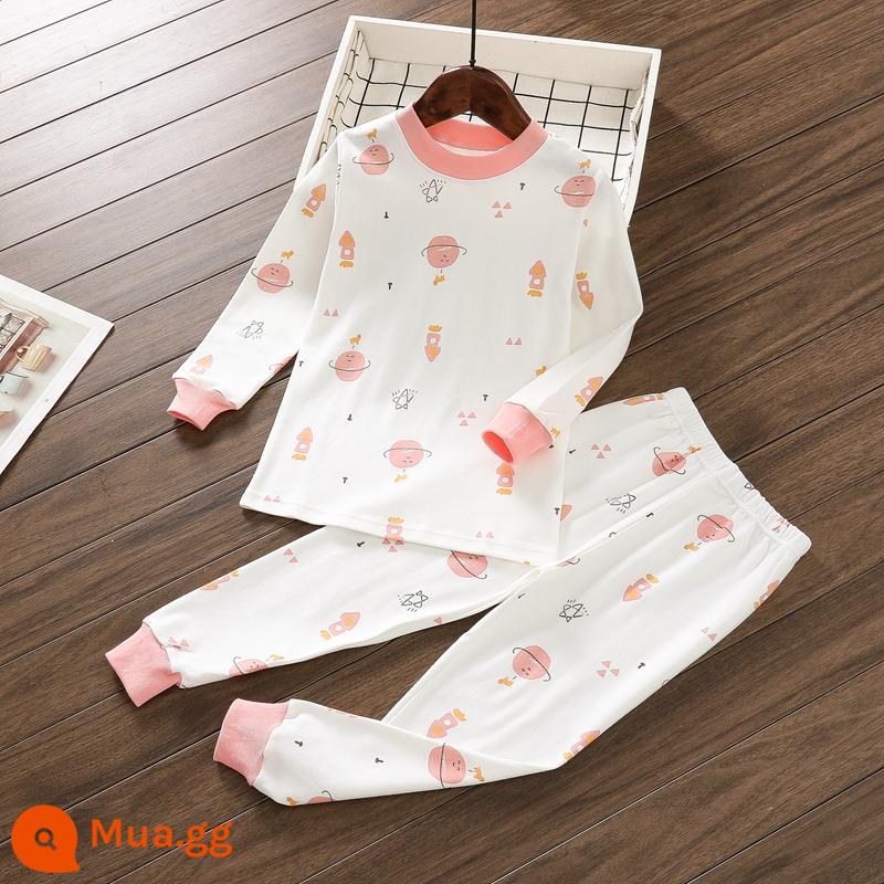 Bộ đồ lót trẻ em Little Qinglong cotton nguyên chất quần áo mùa thu quần vệ sinh bé trai và bé gái cotton vừa và lớn áo len cotton ấm áp cho trẻ em - không gian màu hồng