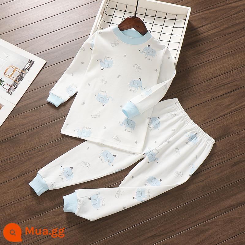 Bộ đồ lót trẻ em Little Qinglong cotton nguyên chất quần áo mùa thu quần vệ sinh bé trai và bé gái cotton vừa và lớn áo len cotton ấm áp cho trẻ em - voi xanh