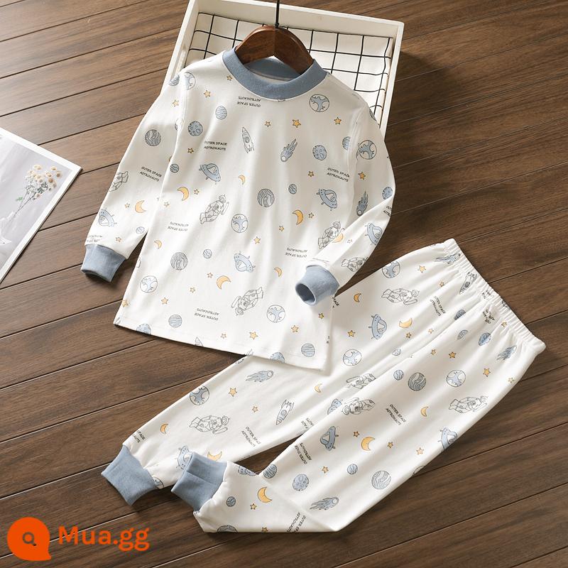 Bộ đồ lót trẻ em Little Qinglong cotton nguyên chất quần áo mùa thu quần vệ sinh bé trai và bé gái cotton vừa và lớn áo len cotton ấm áp cho trẻ em - tàu vũ trụ màu xanh