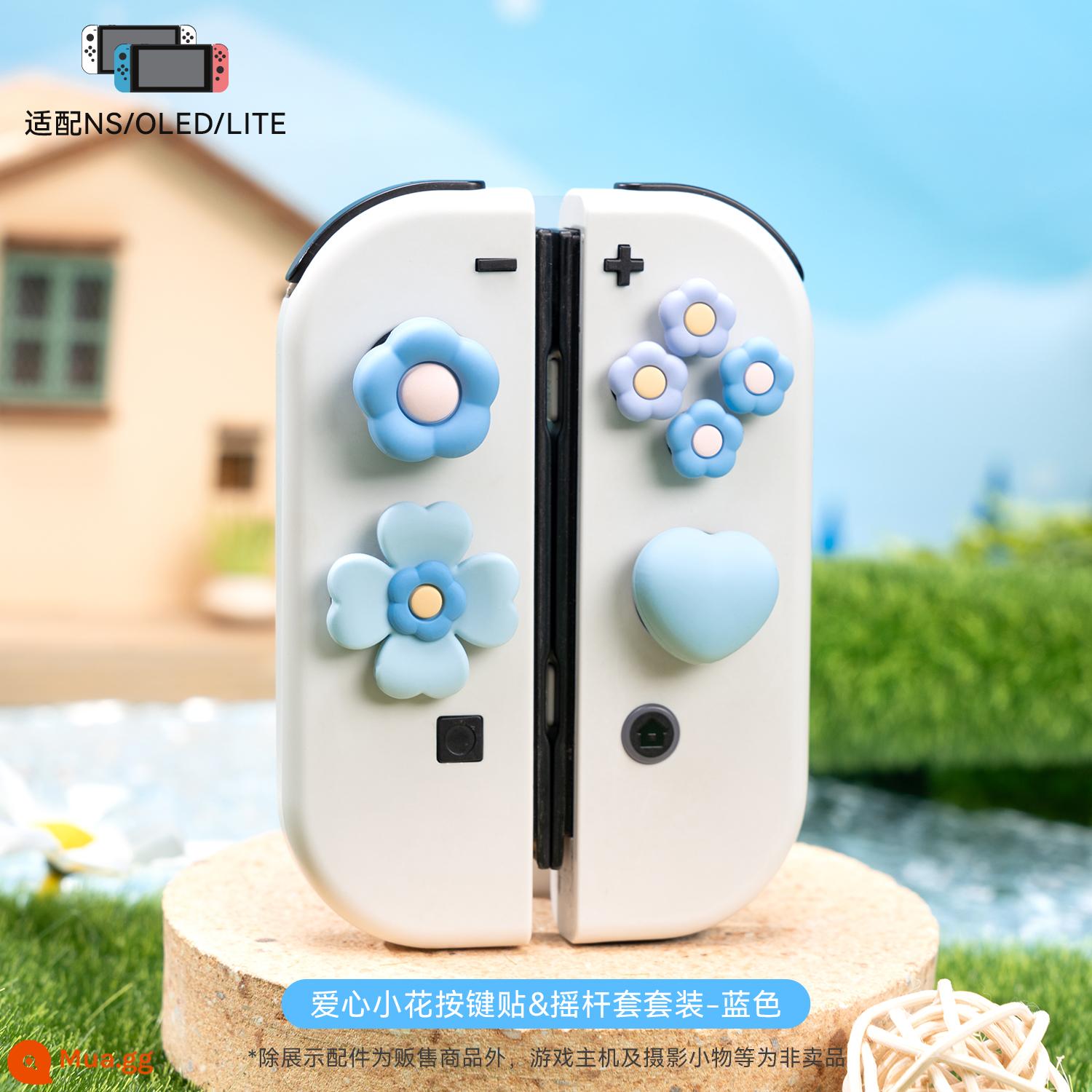 Cực kỳ muốn Nintendo Switch rocker nắp tay cầm oled nút Lite móng vuốt mèo silicone NS tay áo bảo vệ phụ kiện - Bộ nhãn dán nút hoa tình yêu Jixiang--Mô hình màu xanh