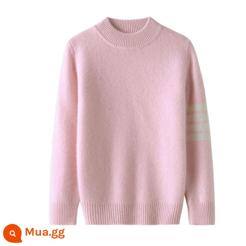 Áo len cashmere nguyên chất trẻ em phong cách nước ngoài phong cách Hàn Quốc dành cho bé trai mùa thu đông áo len cổ lọ dày 2 lớp dành cho bé lớn, áo len hợp thời trang - Hồng