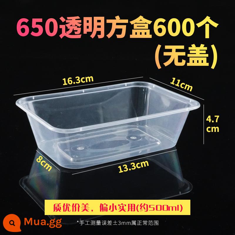 Hộp cơm hình chữ nhật thương mại 750 bao bì hộp nhựa dùng một lần trong suốt 500ml hộp cơm trưa thức ăn nhanh hộp giao hàng có nắp - Hộp vuông 650 trong suốt 600 miếng (không tính nắp)