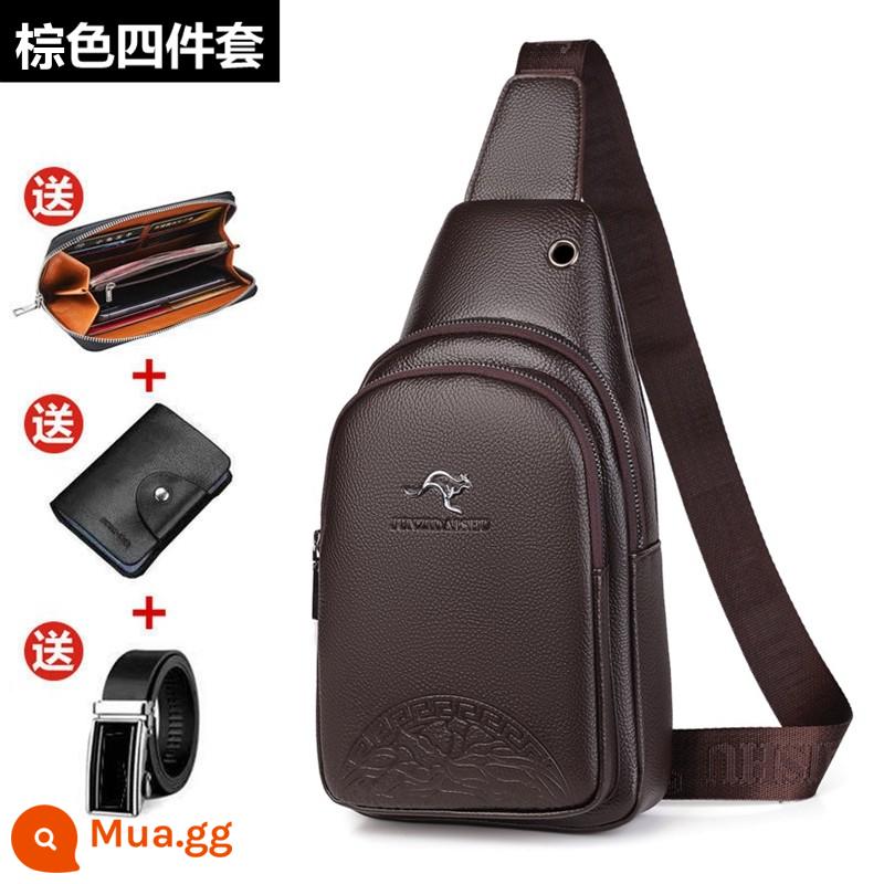 Túi đeo ngực nam Gentleman Kangaroo Túi đeo chéo Leather Feel 2022 Túi đeo vai thời trang mới Xu hướng túi đeo chéo thông thường dành cho nam - Bộ 4 món màu nâu 811