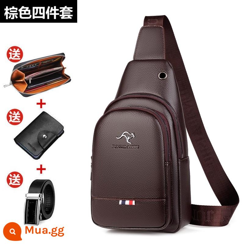 Túi đeo ngực nam Gentleman Kangaroo Túi đeo chéo Leather Feel 2022 Túi đeo vai thời trang mới Xu hướng túi đeo chéo thông thường dành cho nam - Bộ 4 món màu nâu 810