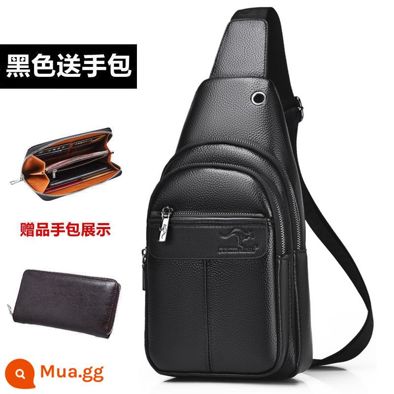 Túi đeo ngực nam Gentleman Kangaroo Túi đeo chéo Leather Feel 2022 Túi đeo vai thời trang mới Xu hướng túi đeo chéo thông thường dành cho nam - 815 màu đen + túi có khóa kéo