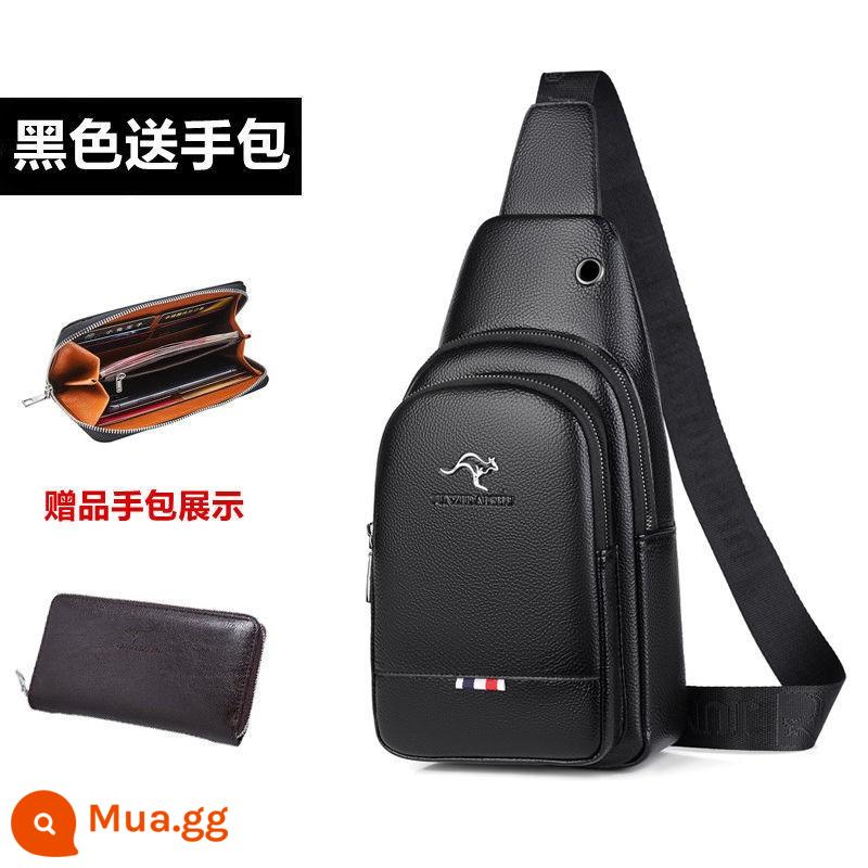 Túi đeo ngực nam Gentleman Kangaroo Túi đeo chéo Leather Feel 2022 Túi đeo vai thời trang mới Xu hướng túi đeo chéo thông thường dành cho nam - 810 đen + túi có khóa kéo