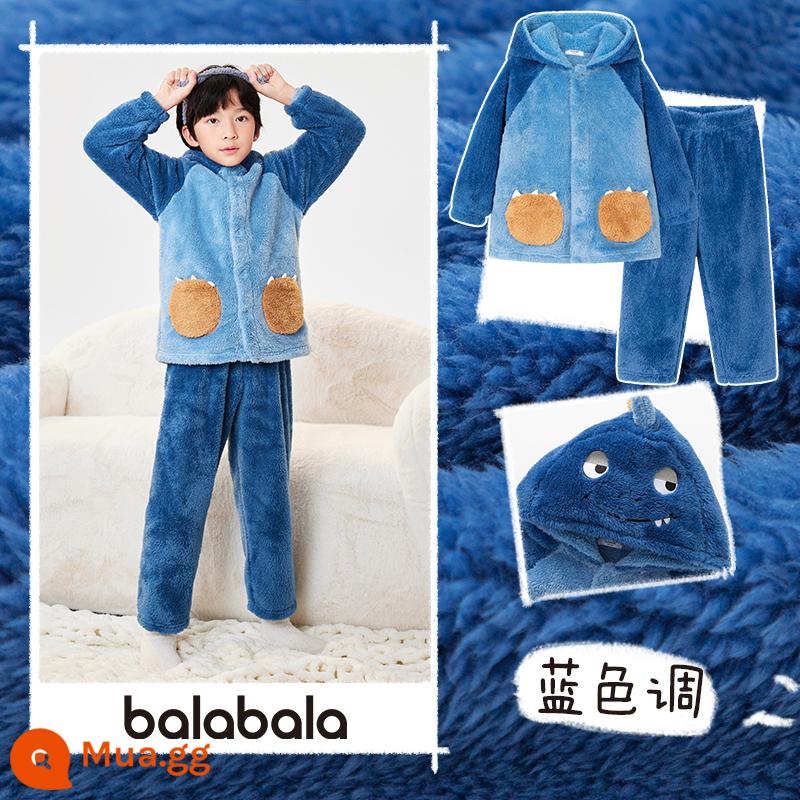 Balabala Bé Trai Homewear Phù Hợp Với Lớn Trẻ Em Nỉ Mặc Bộ Đồ Ngủ Trẻ Em Mùa Đông 2022 Mới Dày Nhỏ - Monster blue đậm (ấm áp, thoải mái, có thể mặc ra ngoài)-208422171213