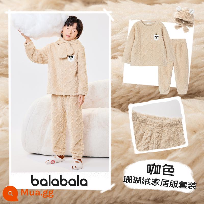 Balabala Bé Trai Homewear Phù Hợp Với Lớn Trẻ Em Nỉ Mặc Bộ Đồ Ngủ Trẻ Em Mùa Đông 2022 Mới Dày Nhỏ - Màu nâu (kiểu cha mẹ và con cái, có thể mặc bên ngoài)-208422171217