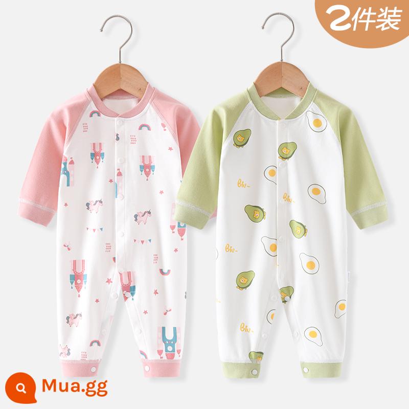 Áo Liền Quần Cho Bé Quần Áo Sơ Sinh Bộ Đồ Ngủ Cotton Thu Xuân Phù Hợp Với Nam Nữ Cho Bé Quần Áo Mùa Thu Quần Áo Liền Quần Liền Quần - Lâu Đài Hồng + Bơ (Xuân Thu)