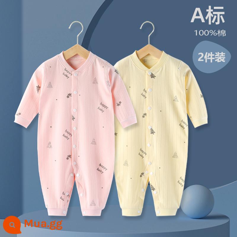 Áo Liền Quần Cho Bé Quần Áo Sơ Sinh Bộ Đồ Ngủ Cotton Thu Xuân Phù Hợp Với Nam Nữ Cho Bé Quần Áo Mùa Thu Quần Áo Liền Quần Liền Quần - Vàng nhạt + hồng (mùa xuân và mùa thu)