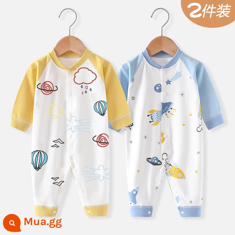 Áo Liền Quần Cho Bé Quần Áo Sơ Sinh Bộ Đồ Ngủ Cotton Thu Xuân Phù Hợp Với Nam Nữ Cho Bé Quần Áo Mùa Thu Quần Áo Liền Quần Liền Quần - Khinh khí cầu + không gian xanh (Xuân Thu)