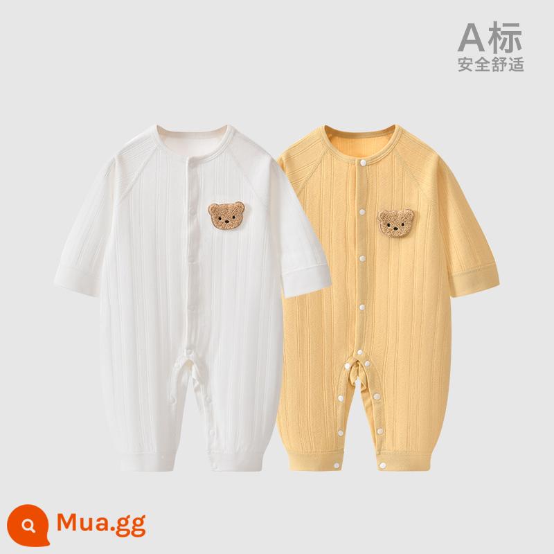 Áo Liền Quần Cho Bé Quần Áo Sơ Sinh Bộ Đồ Ngủ Cotton Thu Xuân Phù Hợp Với Nam Nữ Cho Bé Quần Áo Mùa Thu Quần Áo Liền Quần Liền Quần - Trắng + Vàng (Xuân Thu)