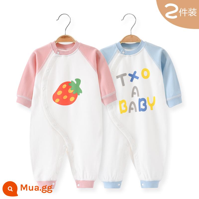 Áo Liền Quần Cho Bé Quần Áo Sơ Sinh Bộ Đồ Ngủ Cotton Thu Xuân Phù Hợp Với Nam Nữ Cho Bé Quần Áo Mùa Thu Quần Áo Liền Quần Liền Quần - Dâu hồng + chữ xanh (mùa xuân và mùa thu)