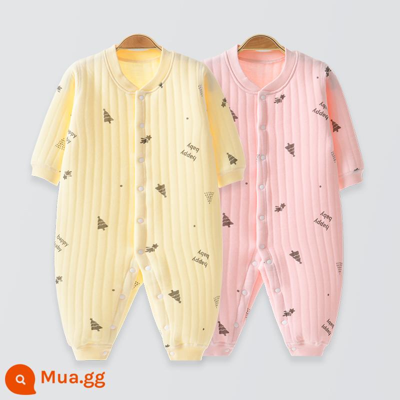 Áo Liền Quần Cho Bé Quần Áo Sơ Sinh Bộ Đồ Ngủ Cotton Thu Xuân Phù Hợp Với Nam Nữ Cho Bé Quần Áo Mùa Thu Quần Áo Liền Quần Liền Quần - (Đệm giữ ấm) Vàng nhạt + hồng