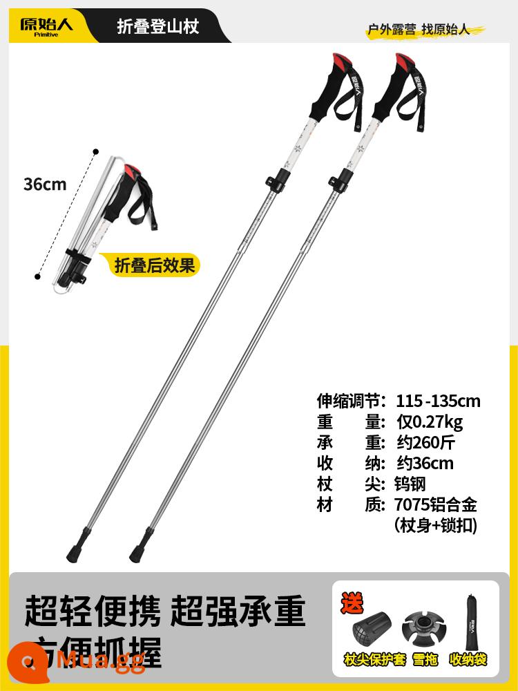 Nguyên Thủy Đi Bộ Đường Dài Gậy Mía Gấp Chuyên Nghiệp Leo Núi Ngoài Trời Nạng Thiết Bị Đi Bộ Đường Dài Nạng Carbon Siêu Nhẹ Kính Thiên Văn - [Gói 2 - Gấp siêu nhẹ] Màu trắng sang trọng nhẹ (Tiết kiệm 6 nhân dân tệ)