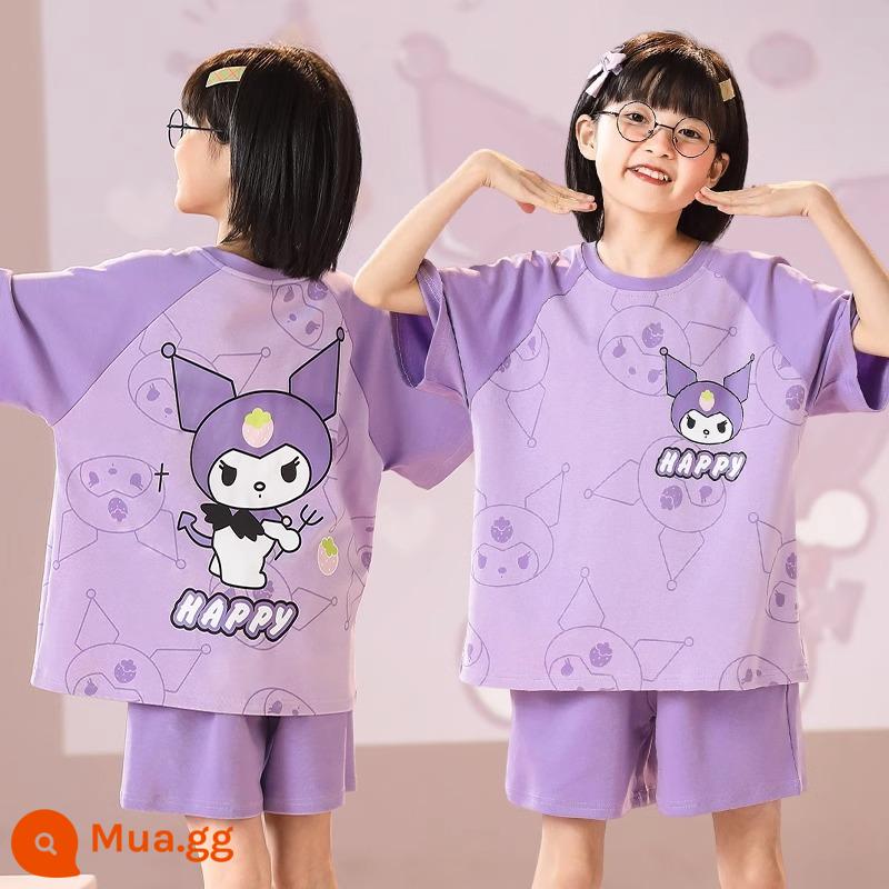 Bộ đồ ngủ bé gái mùa hè ngắn tay bằng cotton mỏng dành cho trẻ em trung niên trở lên siêu dễ thương Bộ quần áo mặc ở nhà công chúa gió và cổ tích cho bé gái - 255 Kuromi [bộ đơn]