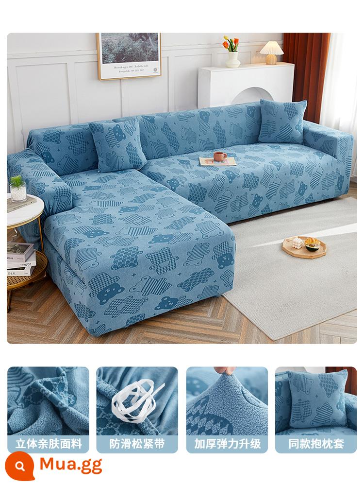 2022 Bộ sofa mới Bộ tất cả -Bộ quần áo phổ quát bao gồm một bộ khăn vải dày phổ biến - Cookie Bear-màu xanh xám