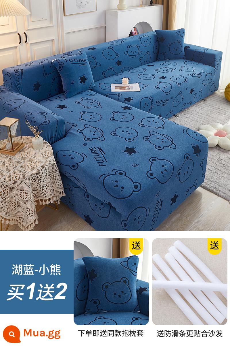 2022 Bộ sofa mới Bộ tất cả -Bộ quần áo phổ quát bao gồm một bộ khăn vải dày phổ biến - Gấu ngu ngốc lớn (Hồ xanh)