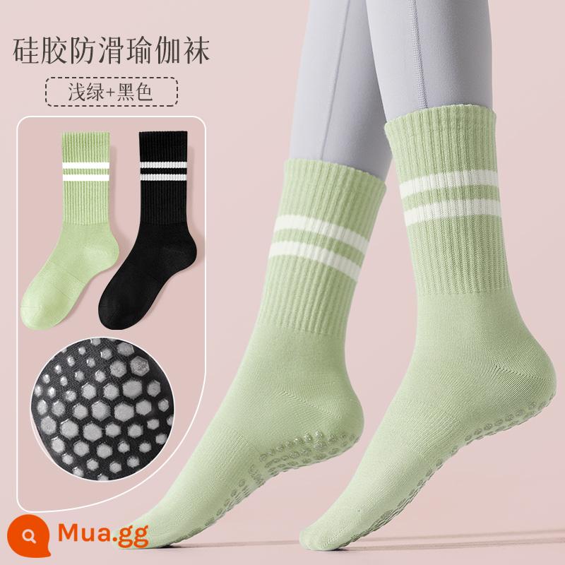 Vớ tập yoga cho nữ vớ ống giữa bằng cotton nguyên chất silicon chống trượt trong nhà tập thể dục trong nhà quần cá mập với vớ thể thao nữ Pilates - Kết hợp tám (xanh nhạt + đen) một cỡ phù hợp với tất cả 35-42