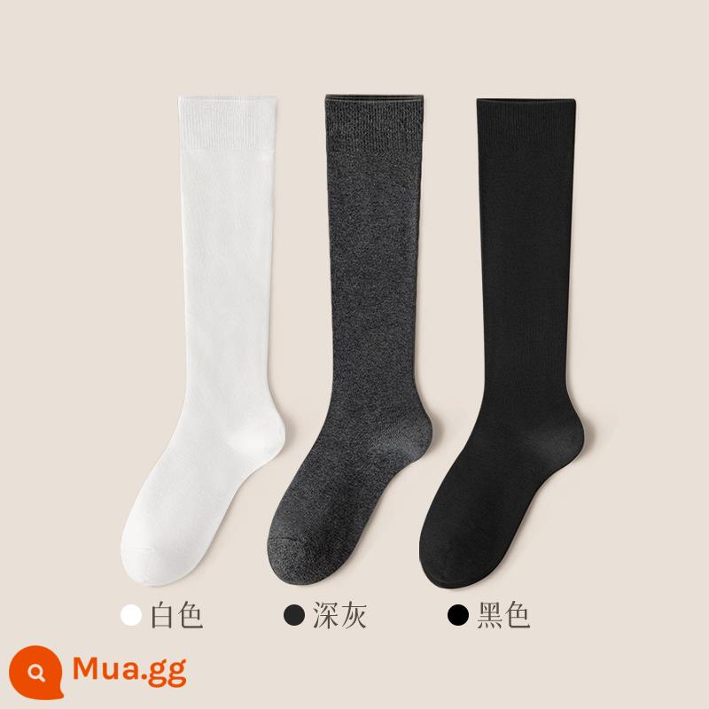 Vớ bắp chân nữ mùa thu đông ấm chống giảm áp suất vi mô vớ cotton mỏng ống cao qua đầu gối vớ nữ màu đen - Kết hợp bốn (trắng + xám đậm + đen)