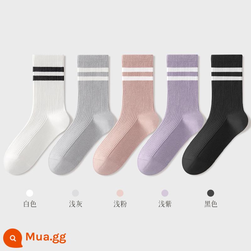 Tất Khử Mùi Chính Hãng 100% Xuân Thu Nữ Ống Ngắn Trung Mùa Hè Loại Mỏng Sợi Cotton Nguyên Chất Đen Trắng Nữ - Kết hợp năm (trắng + xám nhạt + hồng nhạt + tím nhạt + đen)