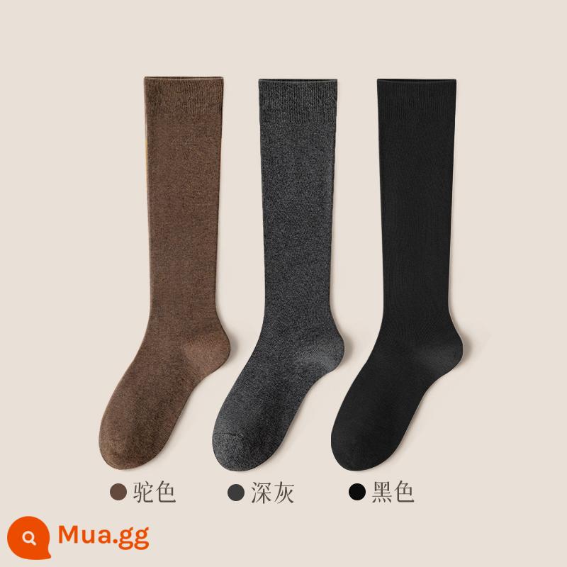 Vớ bắp chân nữ mùa thu đông ấm chống giảm áp suất vi mô vớ cotton mỏng ống cao qua đầu gối vớ nữ màu đen - Kết hợp hai mươi ba (lạc đà + xám đen + đen)