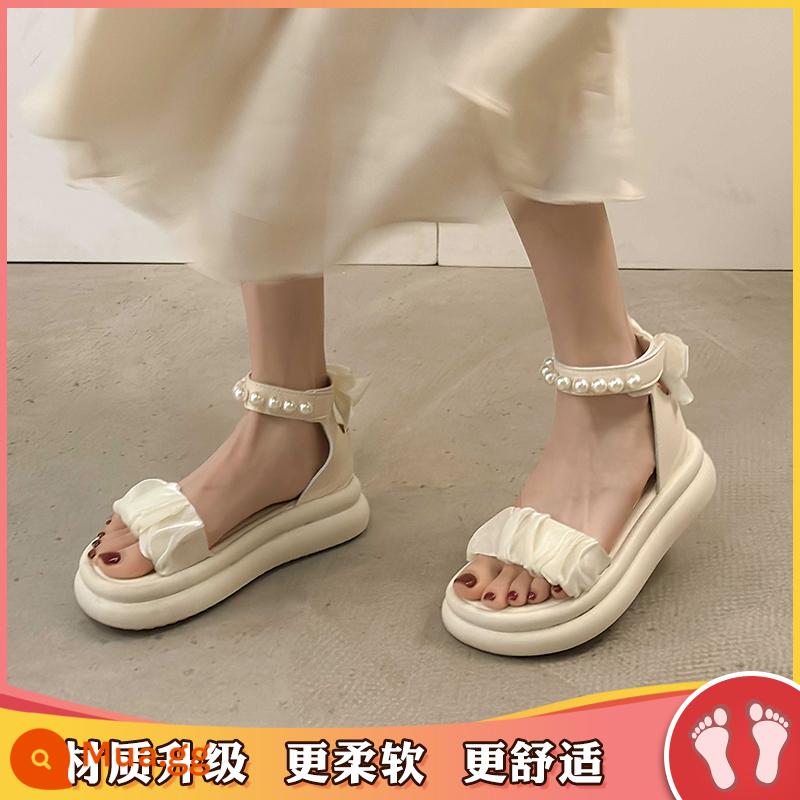 Giày Sandal Pháp Nữ Hè 2023 Lưới Đỏ Kiểu Mới Phối Chân Váy Công Sở Đa Năng Đi Không Mỏi Chân Giày La Mã - Màu be [phiên bản nâng cấp]