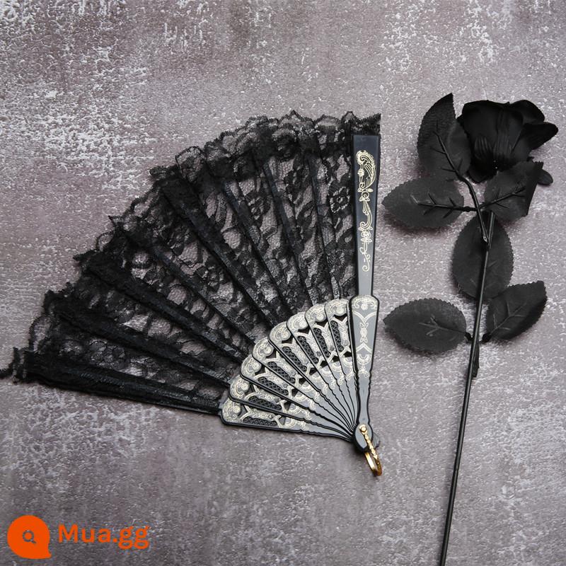 Đậm Lolita Bệnh Gothic Phong Cách Retro Ren Sườn Xám Quạt Phong Cách Nhật Bản Chụp Ảnh Tạo Dáng Và Đạo Cụ Chụp Ảnh - Hoa hồng đậm + quạt đen + tua rua