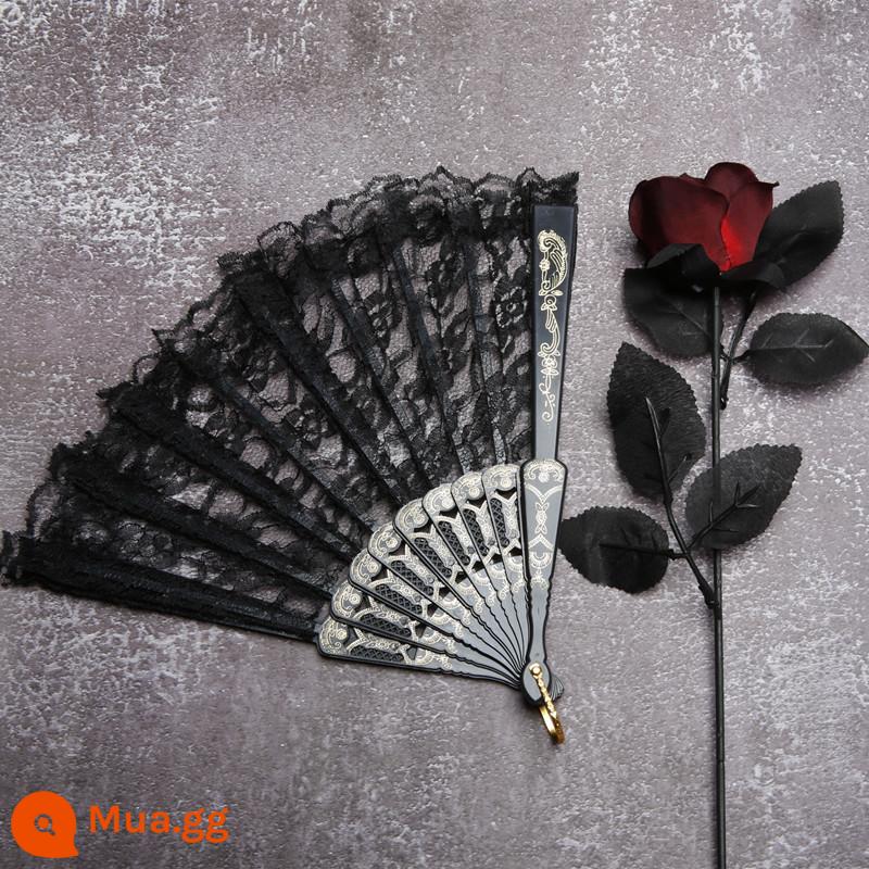 Đậm Lolita Bệnh Gothic Phong Cách Retro Ren Sườn Xám Quạt Phong Cách Nhật Bản Chụp Ảnh Tạo Dáng Và Đạo Cụ Chụp Ảnh - Hoa hồng đỏ sẫm + quạt đen + tua rua